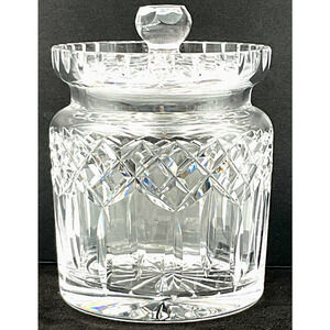 Waterford Crystal Lismore Biscuit Jar Barrel & Lid Vintage Signed Glass Ireland